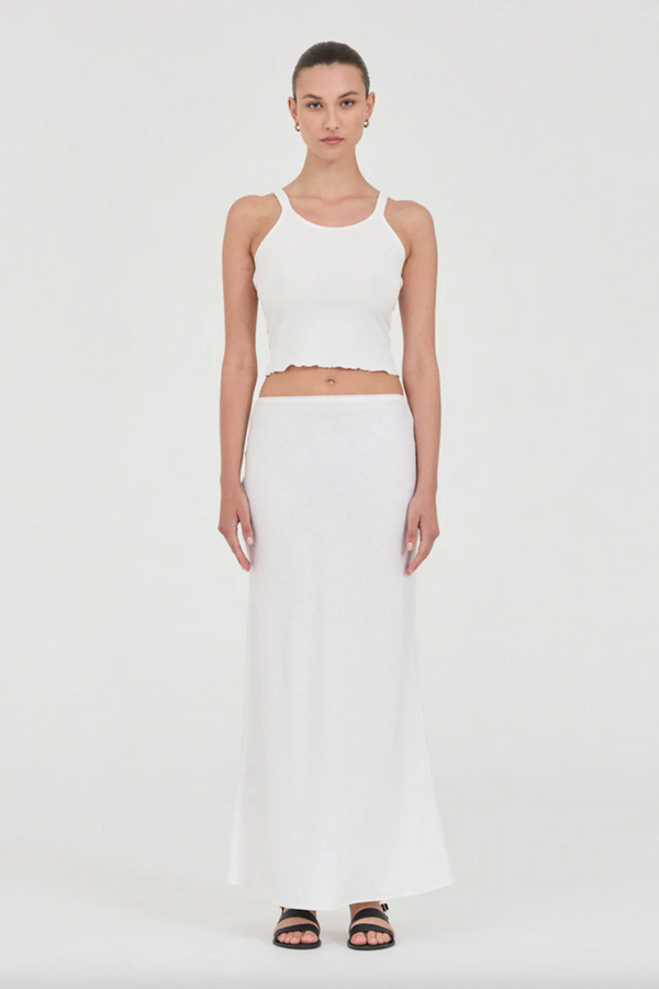 Carlton Linen Bias Skirt / White