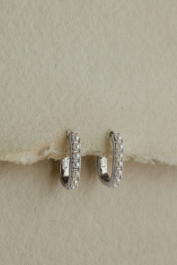 Celine Pearl Huggie Earrings - Silver