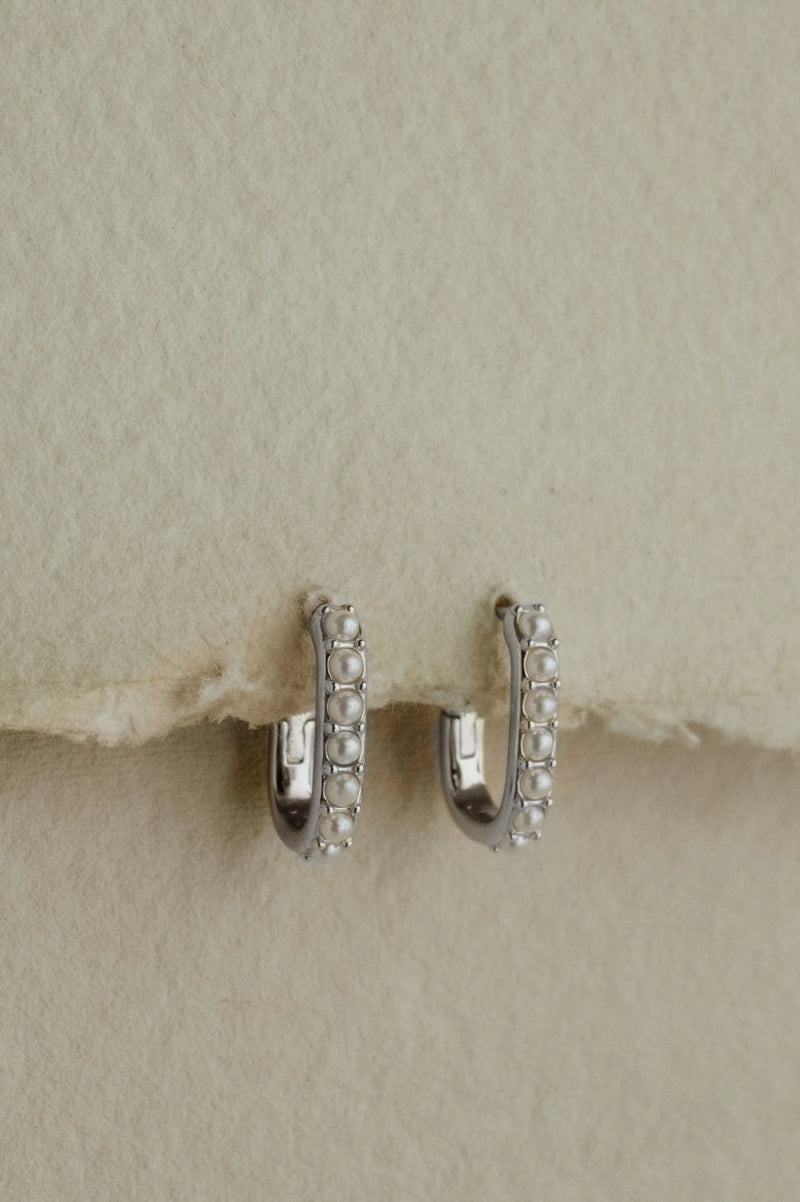 Celine Pearl Huggie Earrings - Silver