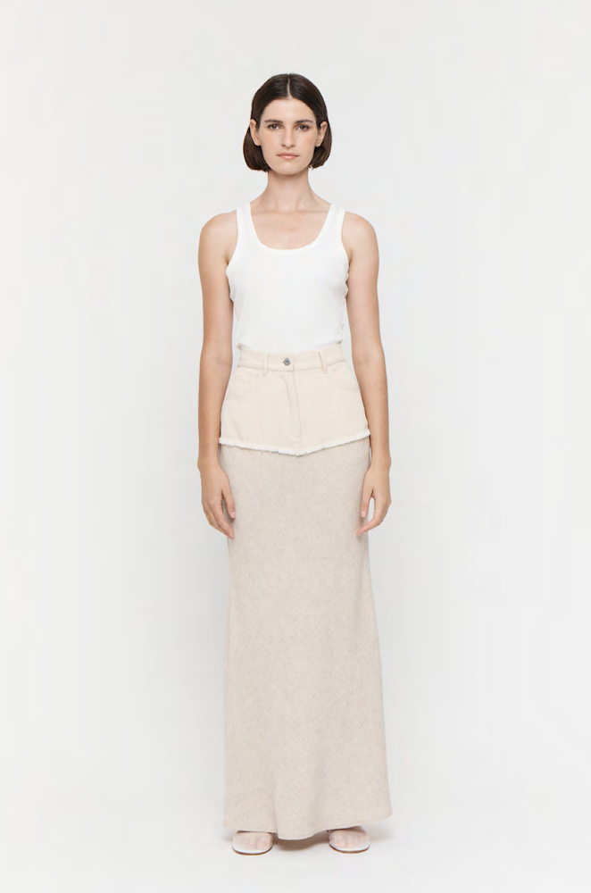 Cotton Linen Contrast Long Skirt / Friend of Audrey