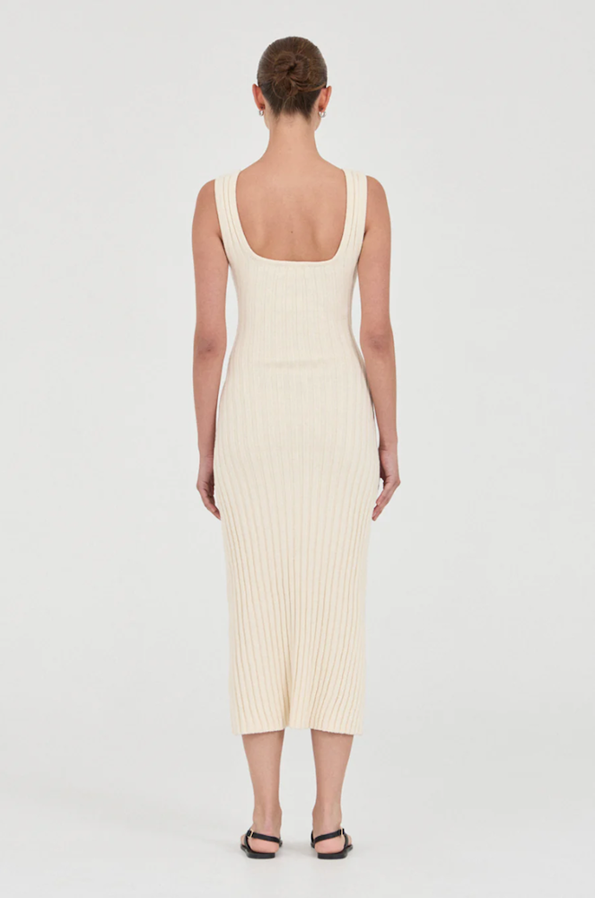 Rowan Square Neck Cotton Knit Dress / Natural