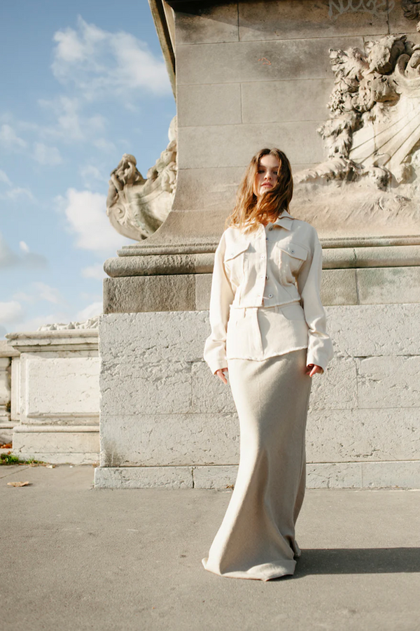 Cotton Linen Contrast Long Skirt / Friend of Audrey
