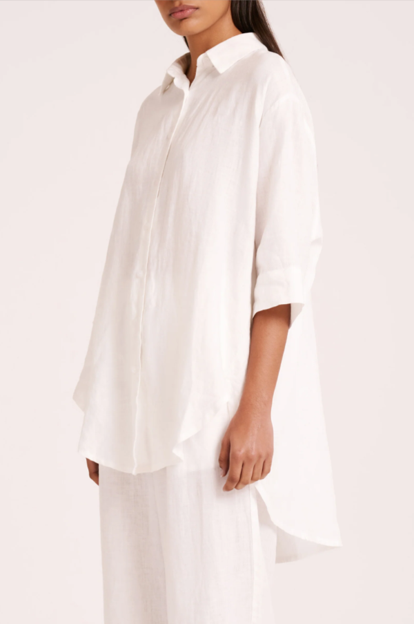 Lounge Linen Longline Shirt / White