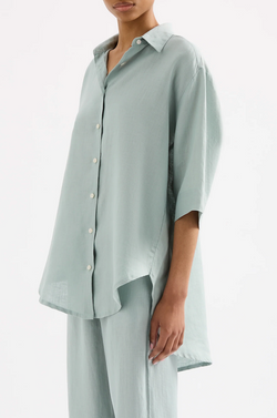 Lounge Linen Longline Shirt / Seafoam