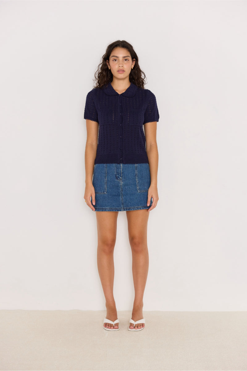Lila Pointelle Knit Tee