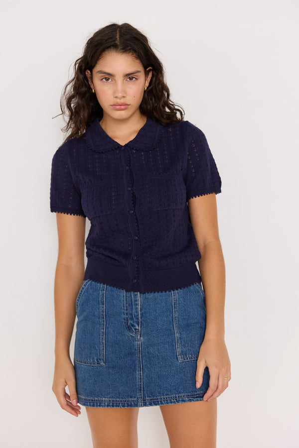 Lila Pointelle Knit Tee