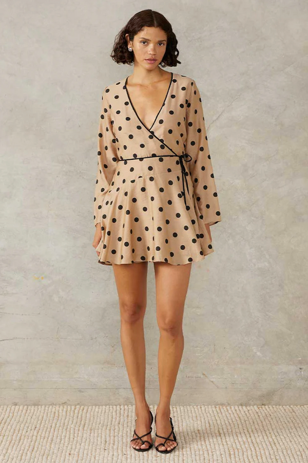 Lucinda Midi Dress / Mocha Polka Dot