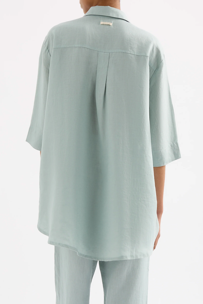 Lounge Linen Longline Shirt / Seafoam