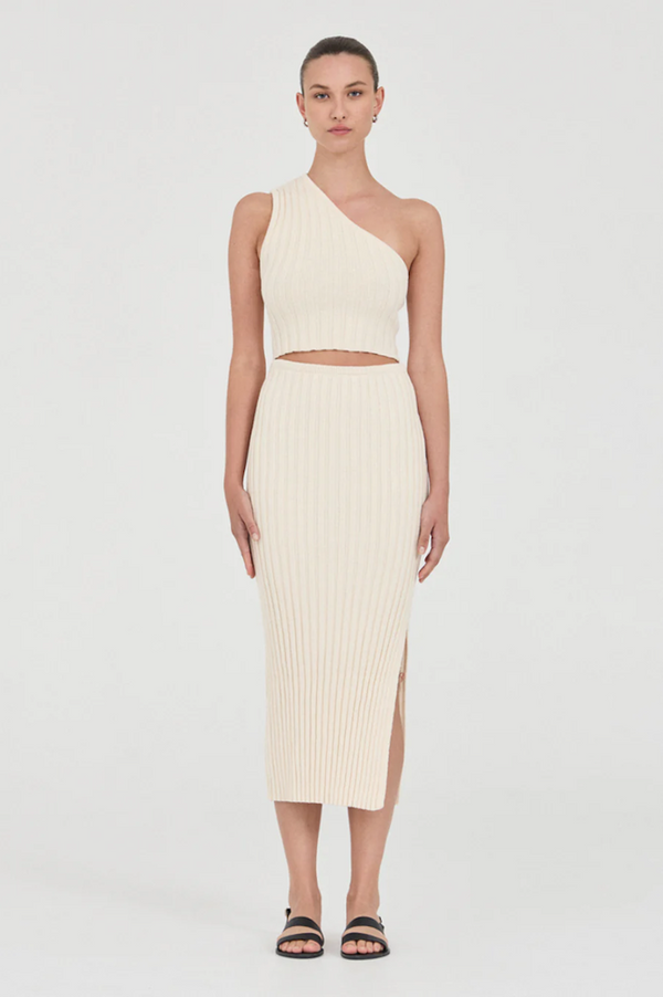 Rowan One shoulder Cotton Knit Top / Natural