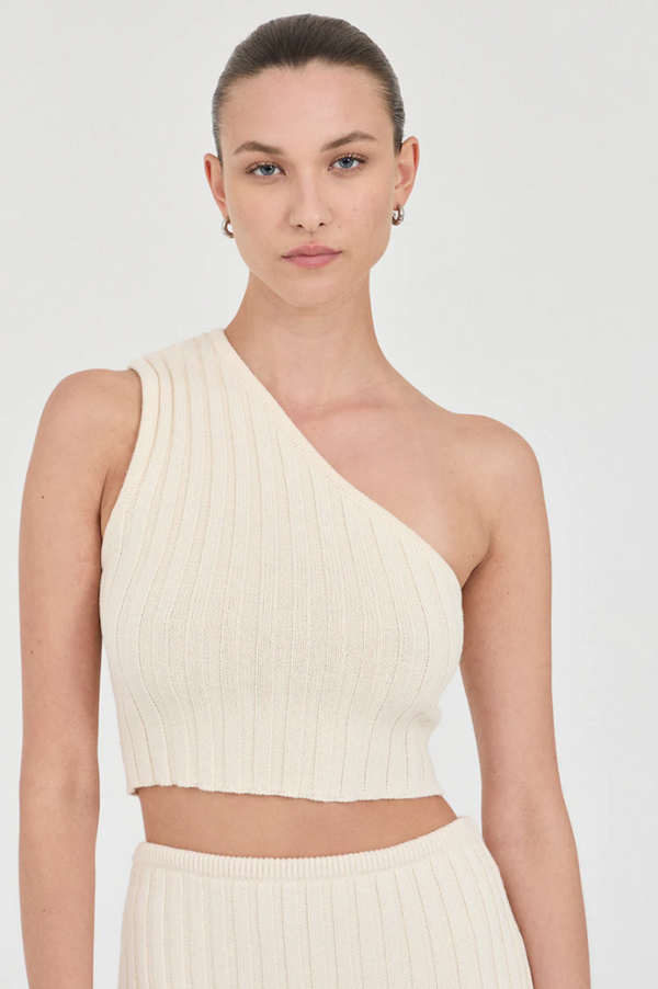 Rowan One shoulder Cotton Knit Top / Natural