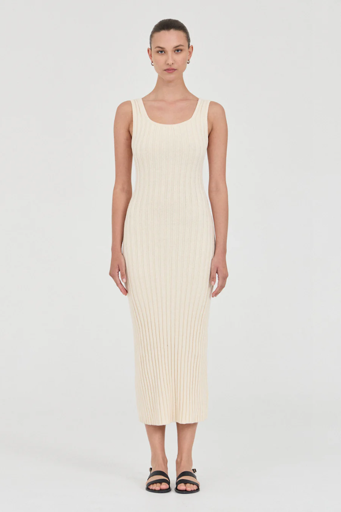 Rowan Square Neck Cotton Knit Dress / Natural