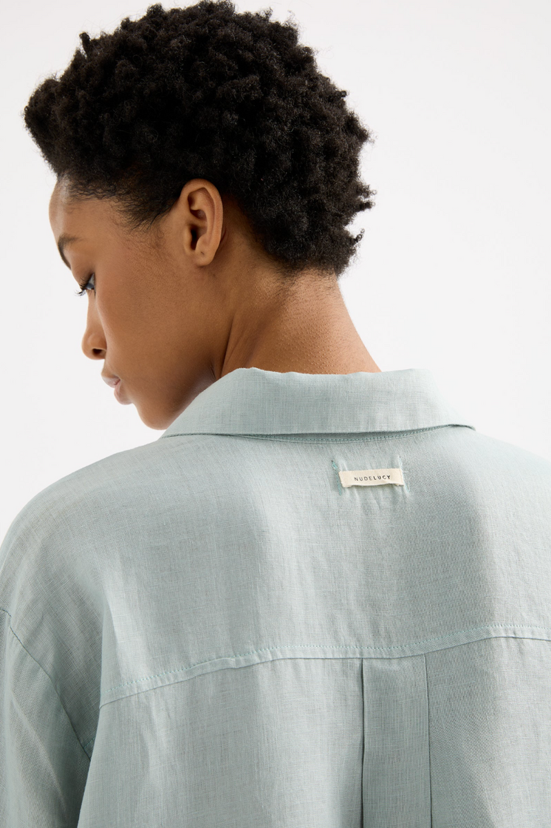 Lounge Linen Longline Shirt / Seafoam