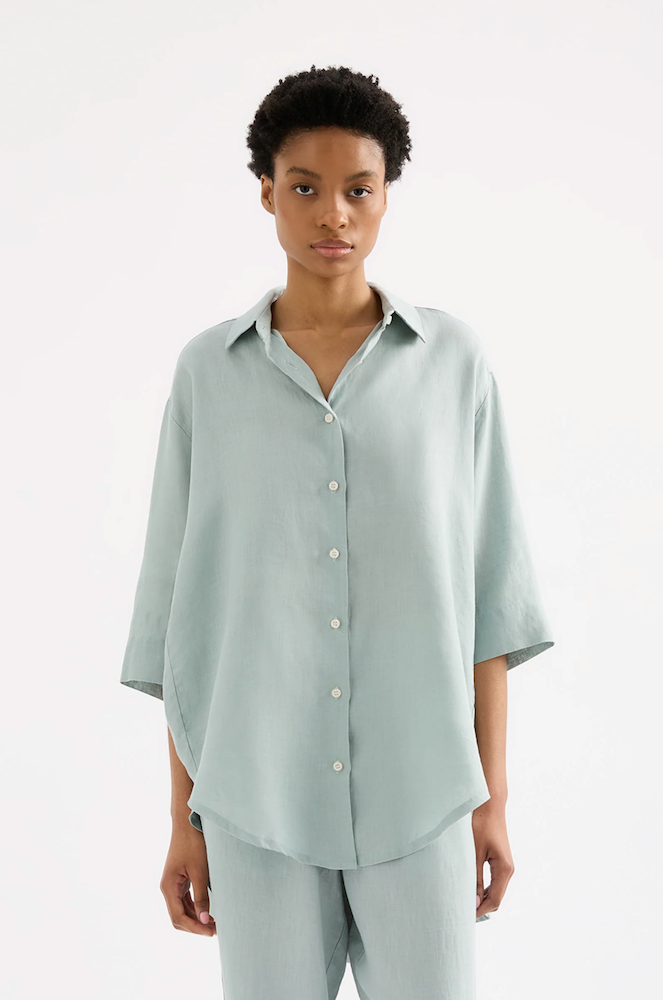 Lounge Linen Longline Shirt / Seafoam