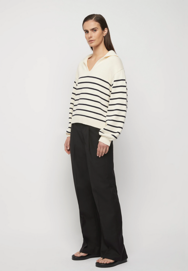 Collared Cotton Striped Knit