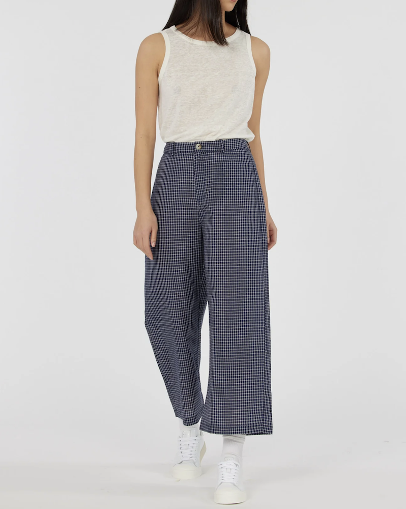 Virtuous Check Cropped Pant Navy